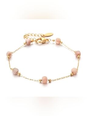 🩷🧡NEW🩷🧡 PRETTY!! SS Micro PaperClip With Faceted Cube SunStone Bracelet